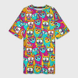 Женская длинная футболка Разноцветные совы