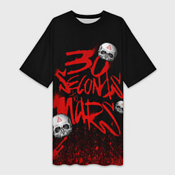 Футболка женская длинная Thirty seconds to mars skulls, цвет: 3D-принт