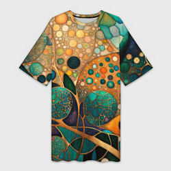 Женская длинная футболка Вдохновение Климтом - изумрудная абстракция с круг