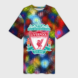 Женская длинная футболка Liverpool все logo неон