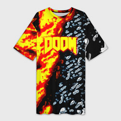 Женская длинная футболка Doom огненное лого