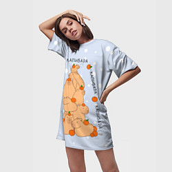 Футболка женская длинная Гора капибара с мандаринами, цвет: 3D-принт — фото 2