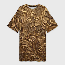 Футболка женская длинная Золотые узоры абстракт, цвет: 3D-принт