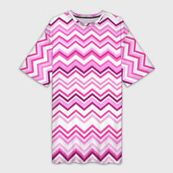 Женская длинная футболка Ломаные полосы бело-розовый