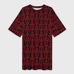 Женская длинная футболка Чёрно-красный узоры
