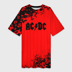 Женская длинная футболка AC DC skull rock краски