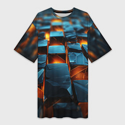 Футболка женская длинная Темные плитки в лаве, цвет: 3D-принт