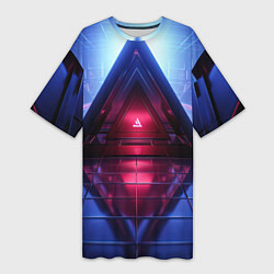 Футболка женская длинная Фиолетовое свечение за треугольной абстракцией, цвет: 3D-принт