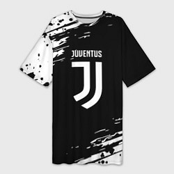Футболка женская длинная Juventus спорт краски, цвет: 3D-принт