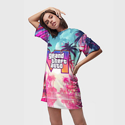 Футболка женская длинная Gta 6 logo vice city style, цвет: 3D-принт — фото 2