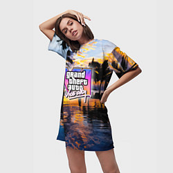 Футболка женская длинная Grand theft auto 6 vice city, цвет: 3D-принт — фото 2