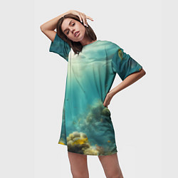 Футболка женская длинная Рыбы под водой, цвет: 3D-принт — фото 2