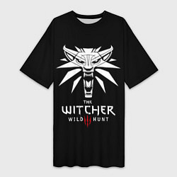 Футболка женская длинная The Witcher белое лого гейм, цвет: 3D-принт