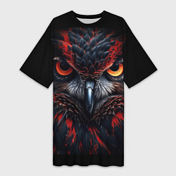 Женская длинная футболка Черная сова с красными глазами