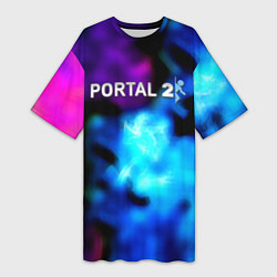 Женская длинная футболка Portal неоновый градиент