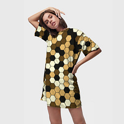 Футболка женская длинная Камуфляж гексагон коричневый, цвет: 3D-принт — фото 2