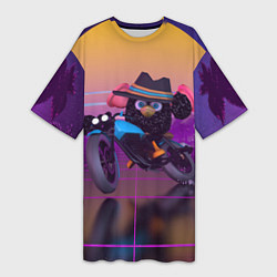 Женская длинная футболка Чёрный Гусь на мотоцикле Чикен Ган