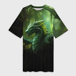 Женская длинная футболка Зеленый лесной дракон символ 2024 года