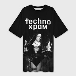 Футболка женская длинная Techno храм монашка колдунья, цвет: 3D-принт