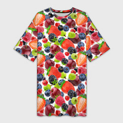 Футболка женская длинная Разные ягоды, цвет: 3D-принт