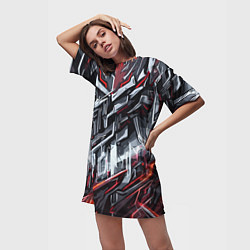 Футболка женская длинная Агрессивный металл красный, цвет: 3D-принт — фото 2