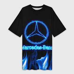 Футболка женская длинная Mercedes-benz blue neon, цвет: 3D-принт