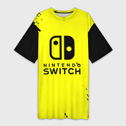 Женская длинная футболка Nintendo switch краски на жёлтом