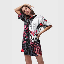 Футболка женская длинная Два черепа и красные полосы, цвет: 3D-принт — фото 2