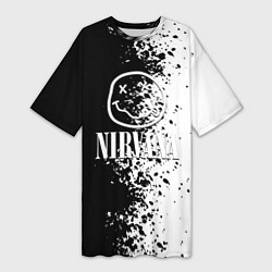 Женская длинная футболка Nirvana чернобелые краски рок