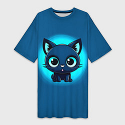 Женская длинная футболка Котёнок на синем