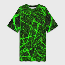 Женская длинная футболка Зелёная паутина на чёрном фоне