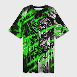 Женская длинная футболка Железный череп и зелёные линии