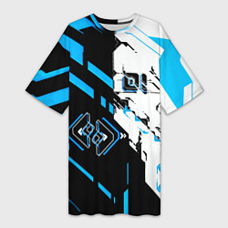 Женская длинная футболка Синие и чёрные техно линии