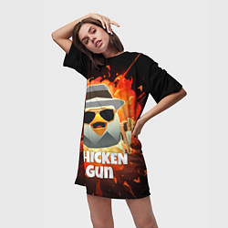 Футболка женская длинная Чикен Ган - взрыв, цвет: 3D-принт — фото 2