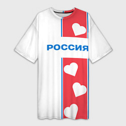 Женская длинная футболка Россия с сердечками