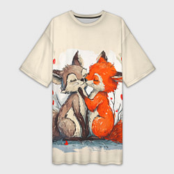 Женская длинная футболка Влюбленные лисички 14 февраля