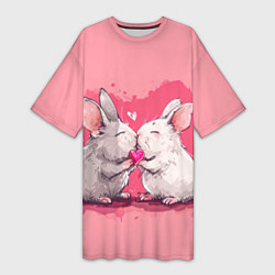 Женская длинная футболка Милые влюбленные кролики