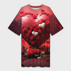 Женская длинная футболка Сердце и розы 14 февраля