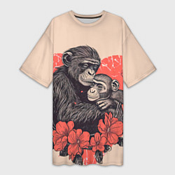 Женская длинная футболка Влюбленные обезьяны 14 февраля