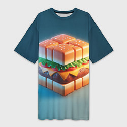 Женская длинная футболка Абстрактный гамбургер в форме куба