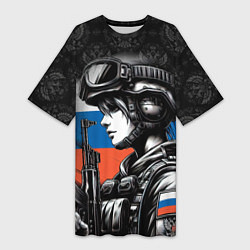 Женская длинная футболка Русская военная девушка