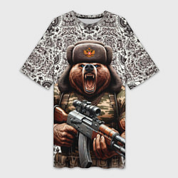 Женская длинная футболка Сердитый русский медведь с автоматом
