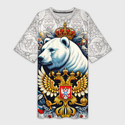 Футболка женская длинная Белый медведь с короной, цвет: 3D-принт