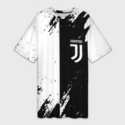 Футболка женская длинная Juventus краски чёрнобелые, цвет: 3D-принт