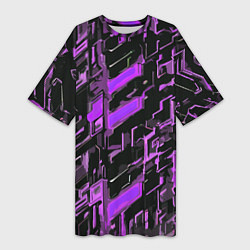 Футболка женская длинная Фиолетовые неоновые линии, цвет: 3D-принт