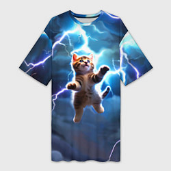 Женская длинная футболка Гром кот и молния
