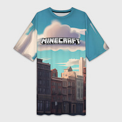 Женская длинная футболка Minecraft город и лого