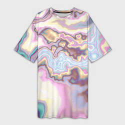 Женская длинная футболка Мрамор розово-голубой