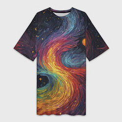 Женская длинная футболка Звездный вихрь абстрактная живопись