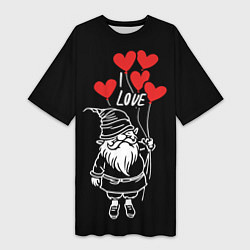 Женская длинная футболка Гном с сердечками